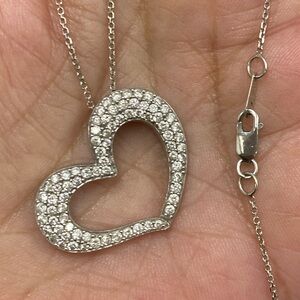 Beautiful 10K SOLID White Gold Diamond PAVE HEART Charm Pendant 16-18” Necklace!